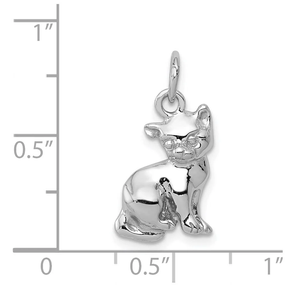 14k White Gold 2D Polished Cat Charm or Pendant - Image 3