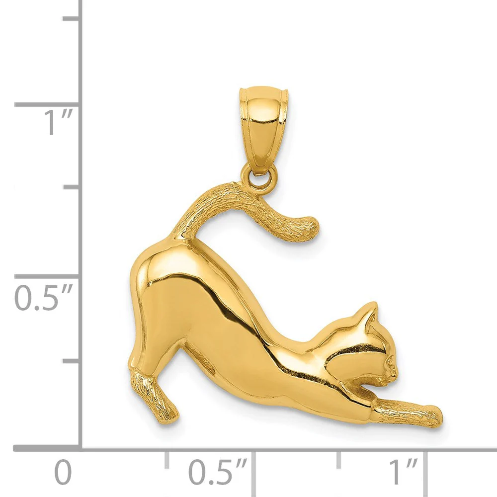 14k Yellow Gold 2D Polished Stretching Cat Pendant - Image 4