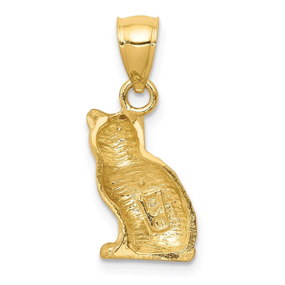 14k Yellow Gold 2D Textured and Satin Cat Pendant - Image 3
