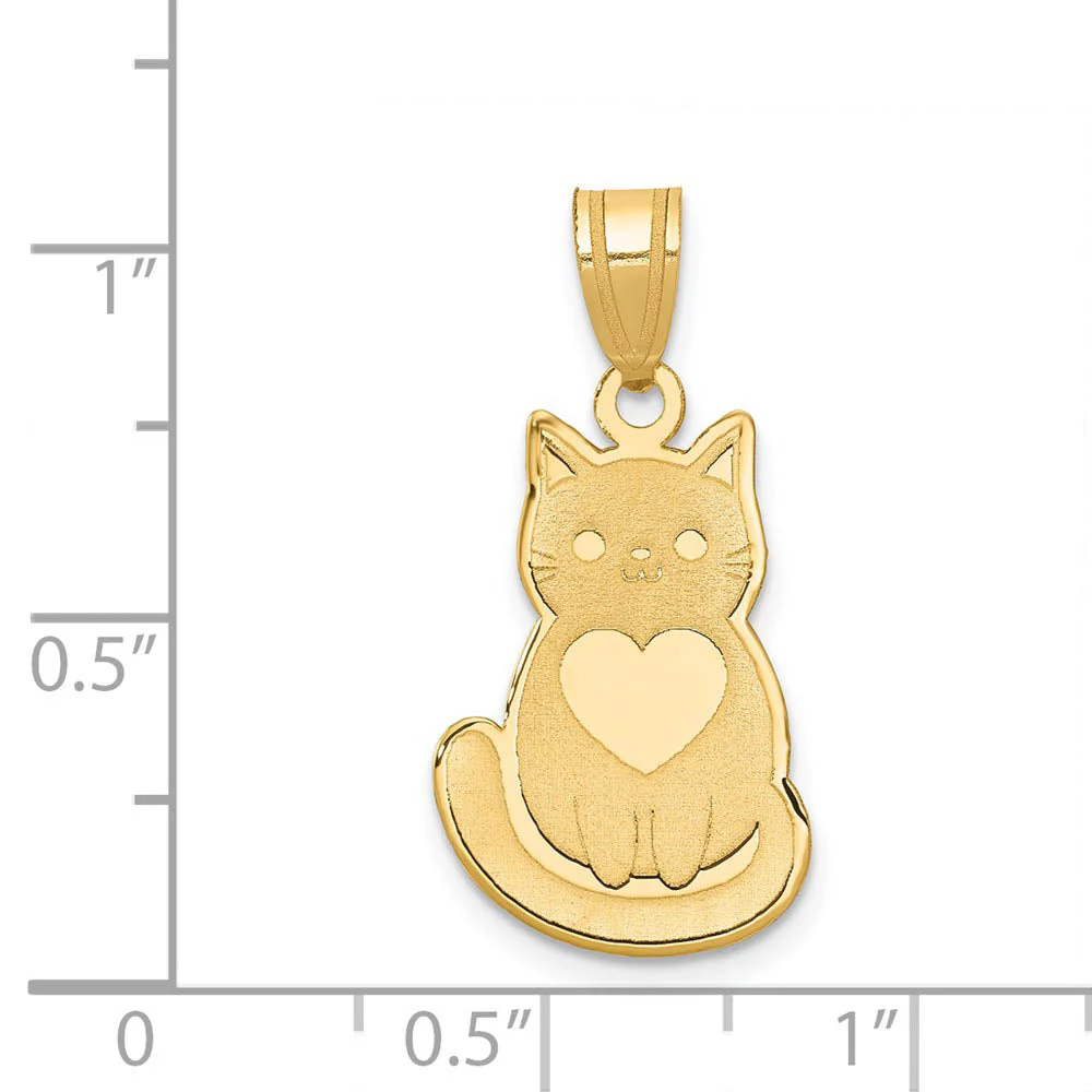 14k Yellow Gold Polished & Laser Cut Engravable Cat Pendant, 13 x 25mm - Image 3
