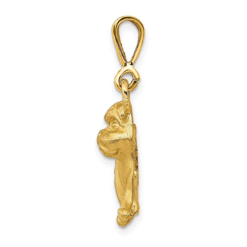 14k Yellow Gold Satin and Diamond Cut 2D Bulldog Pendant - Image 2