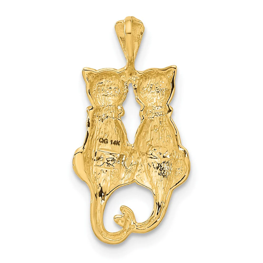 14k Yellow Gold Satin and Polished Double Cat Pendant - Image 3