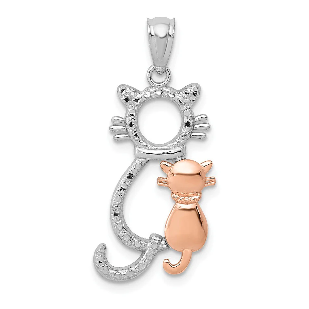 14k Yellow & Rose or White & Rose Gold Sitting Cats Pendant, 11 x 22mm