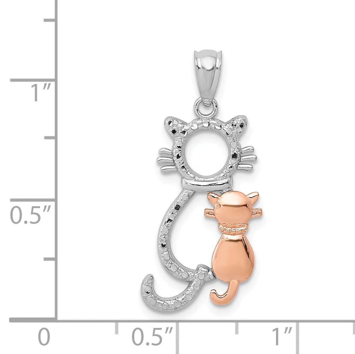 14k Yellow & Rose or White & Rose Gold Sitting Cats Pendant, 11 x 22mm - Image 3