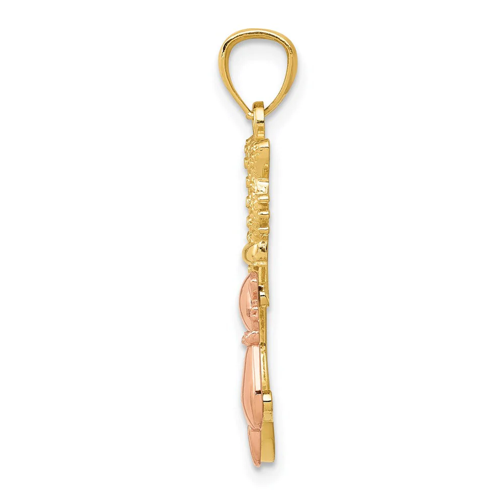 14k Yellow & Rose or White & Rose Gold Sitting Cats Pendant, 11 x 22mm - Image 8