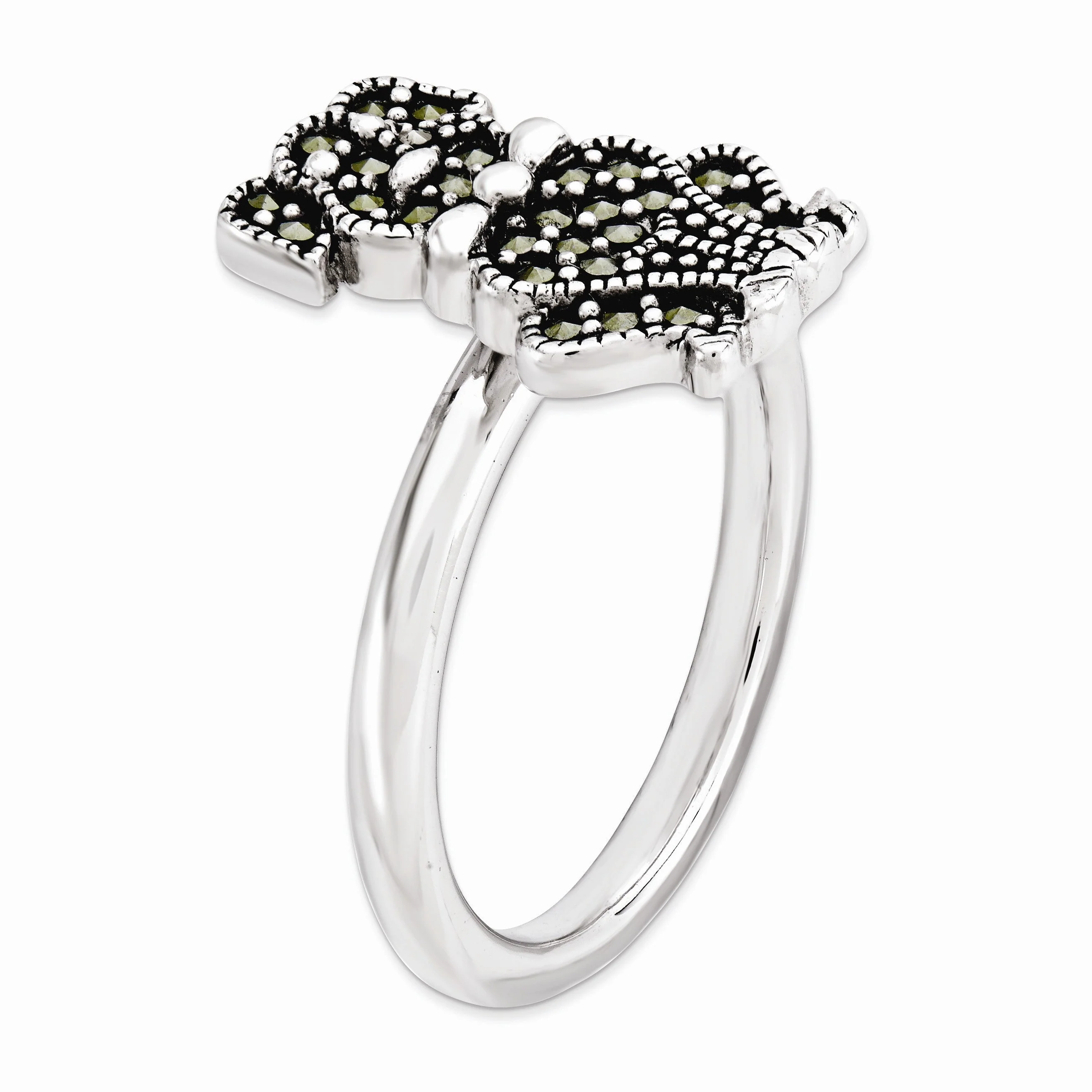 2.25mm Sterling Silver Stackable Marcasite Dog Ring - Image 3