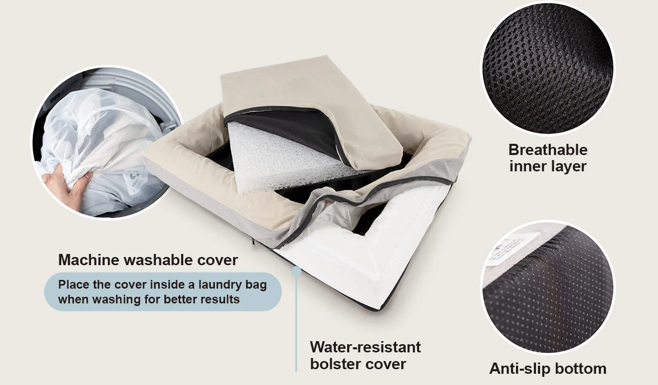 Ibiyaya Deep Sleep Orthopedic Dog Bed with Bolster and Removable Cover, Odor-resistant, Washable and Indestructible Dog Bed for Medium, Large and Extra-Large Dog Breeds - Image 7
