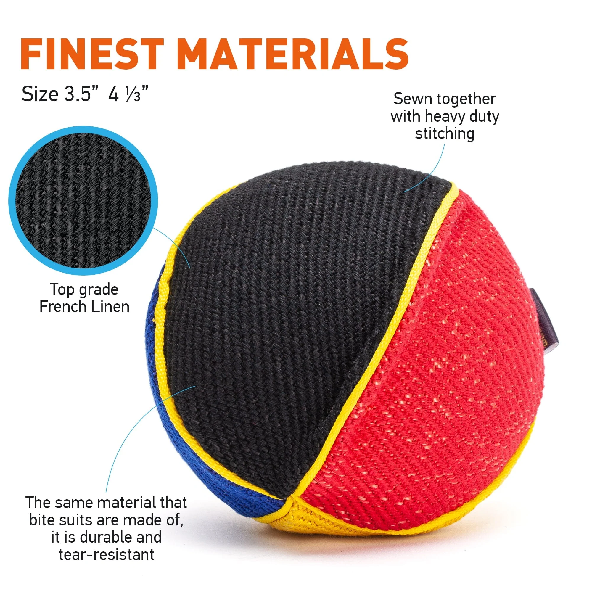 FDT Multi-Color French Linen Ball Tug Toy - with Squeaker OR with Handle - Image 4
