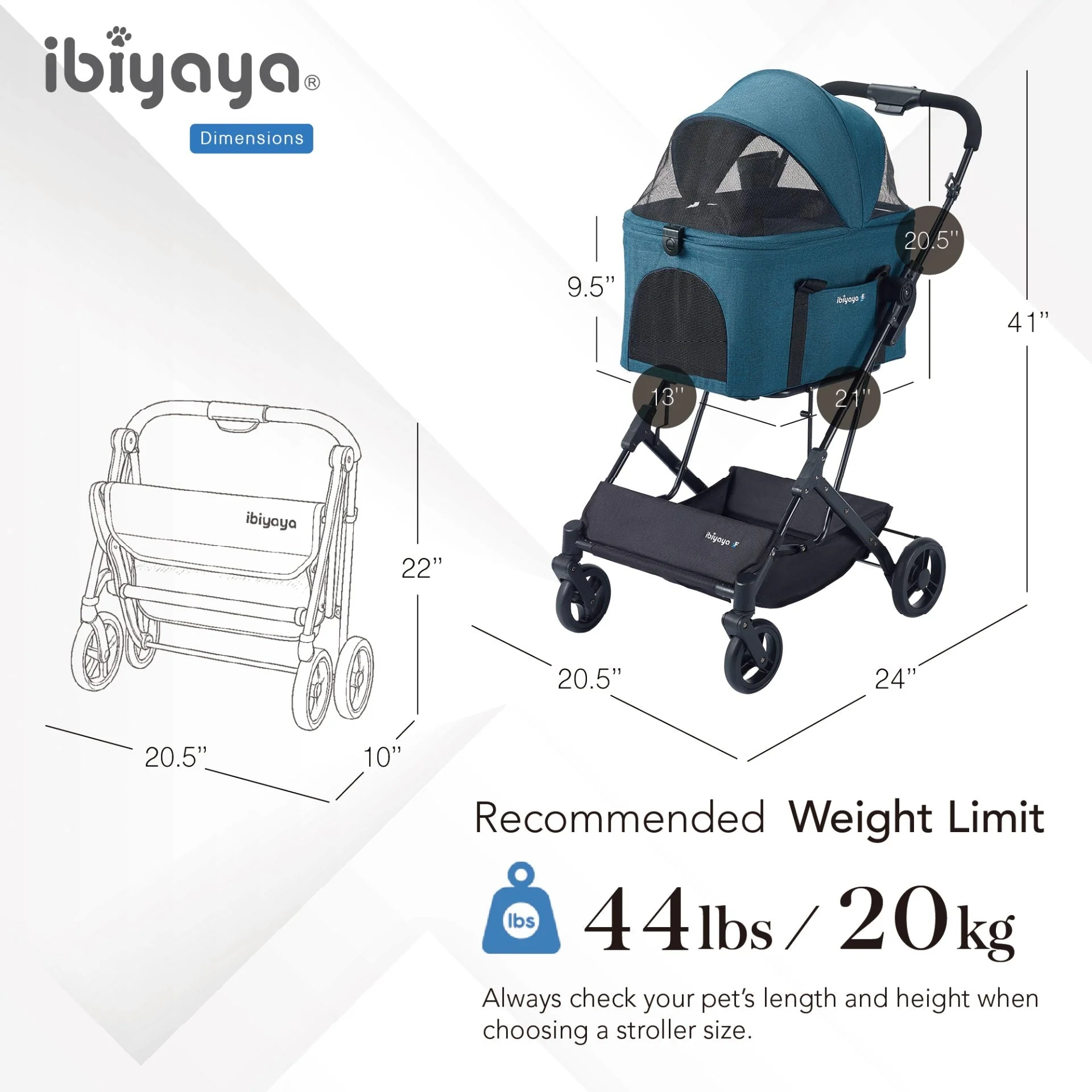 ibiyaya® Essential – Travois Tri-fold Pet Travel System XL, Pet Stroller with Detachable Carrier - Image 22