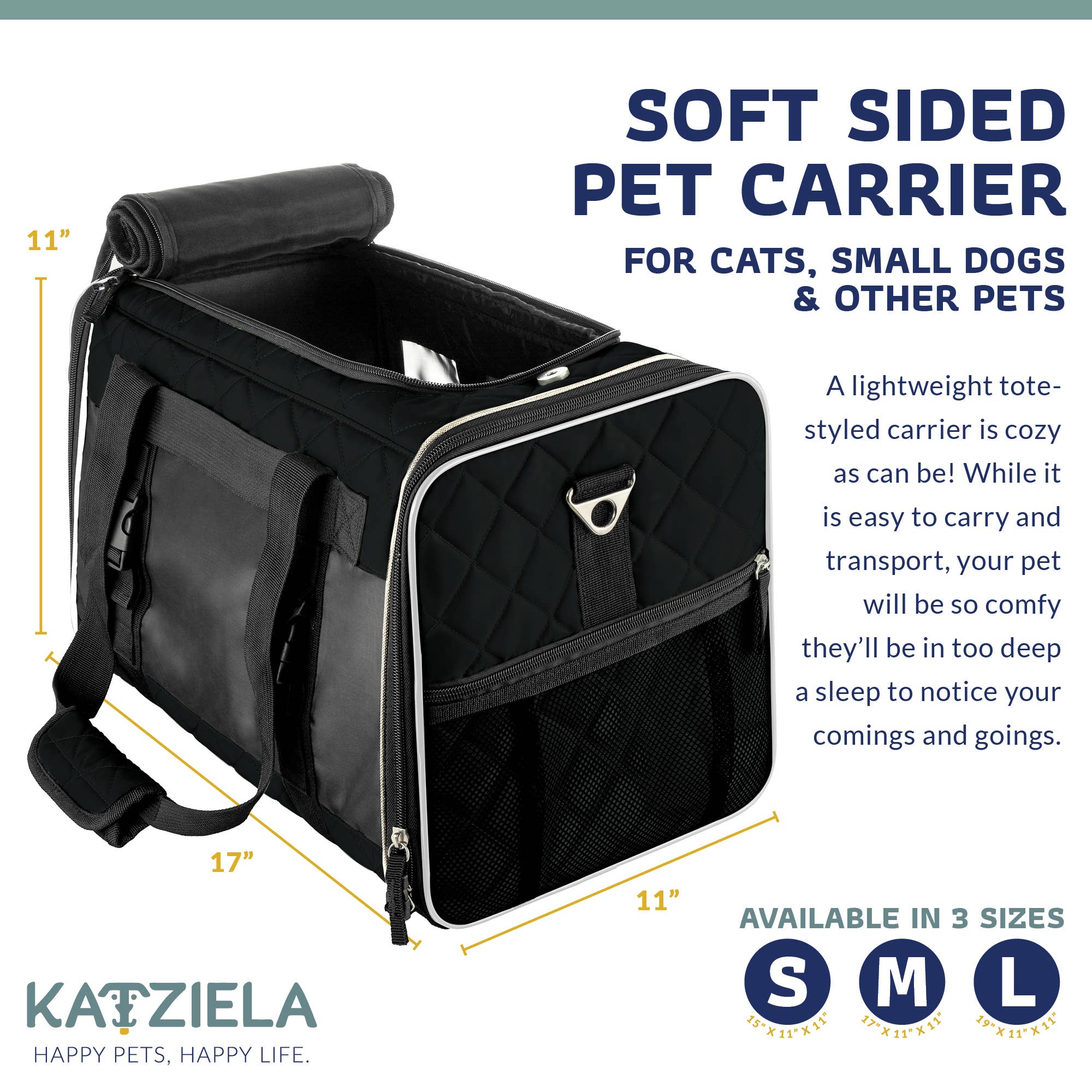 Katziela Airline Compliant Quilted Companion Cat & Dog Carrier - Black - Image 3
