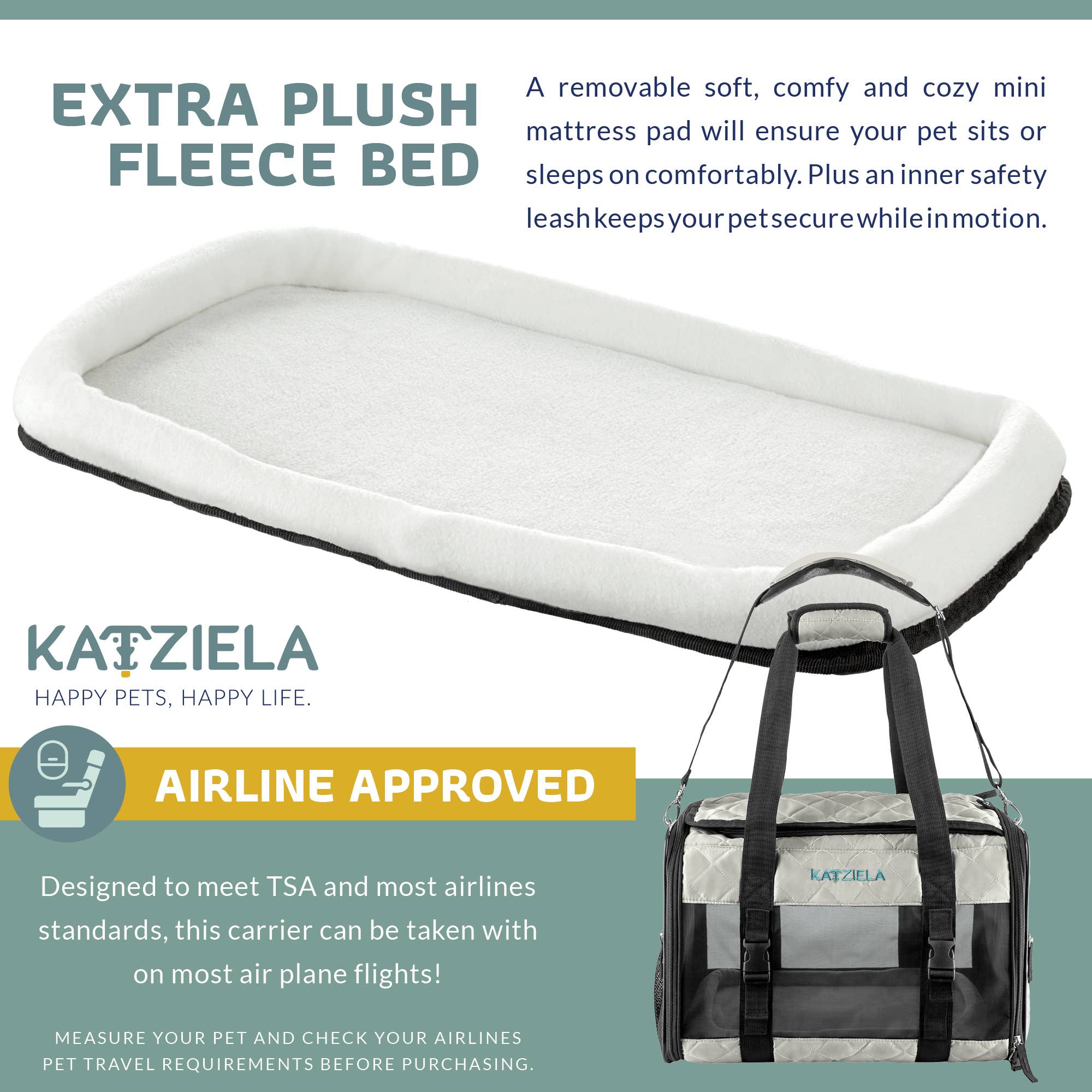 Katziela Airline Compliant Quilted Companion Cat & Dog Carrier - Gray - Image 4