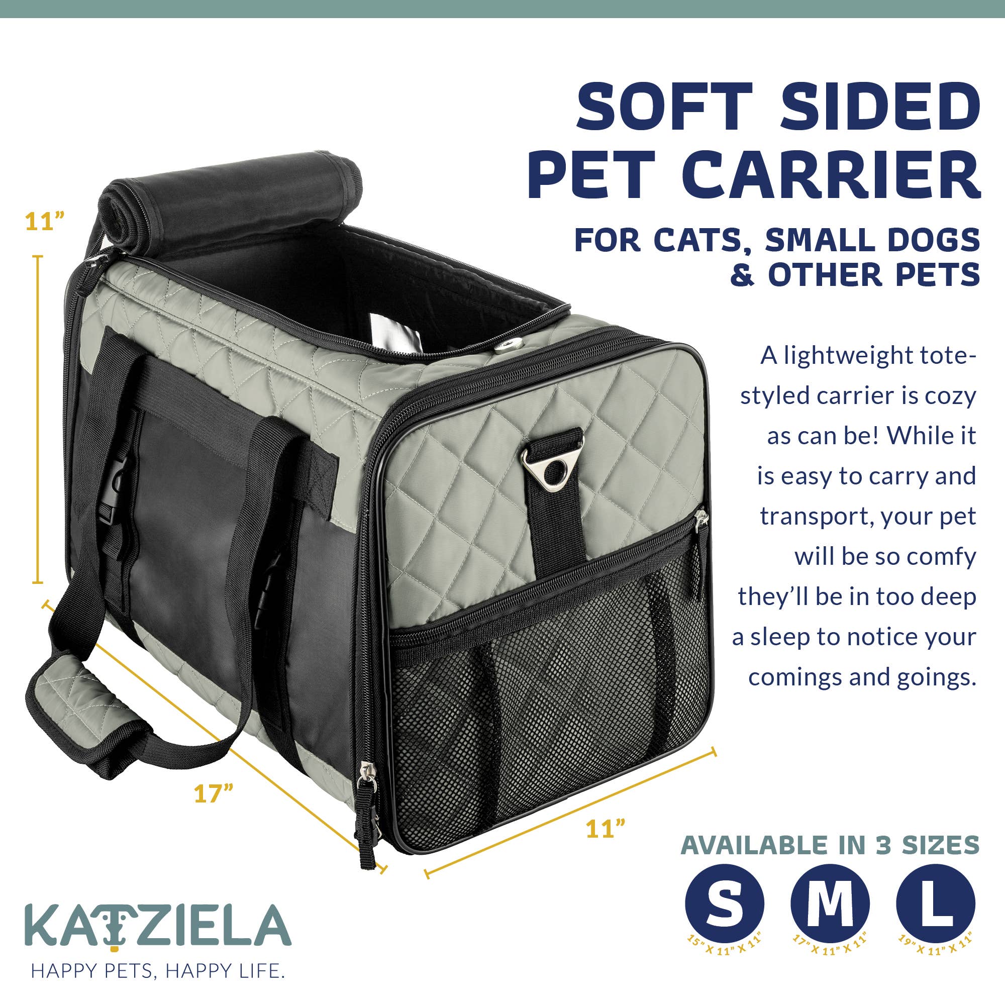 Katziela Airline Compliant Quilted Companion Cat & Dog Carrier - Gray - Image 5