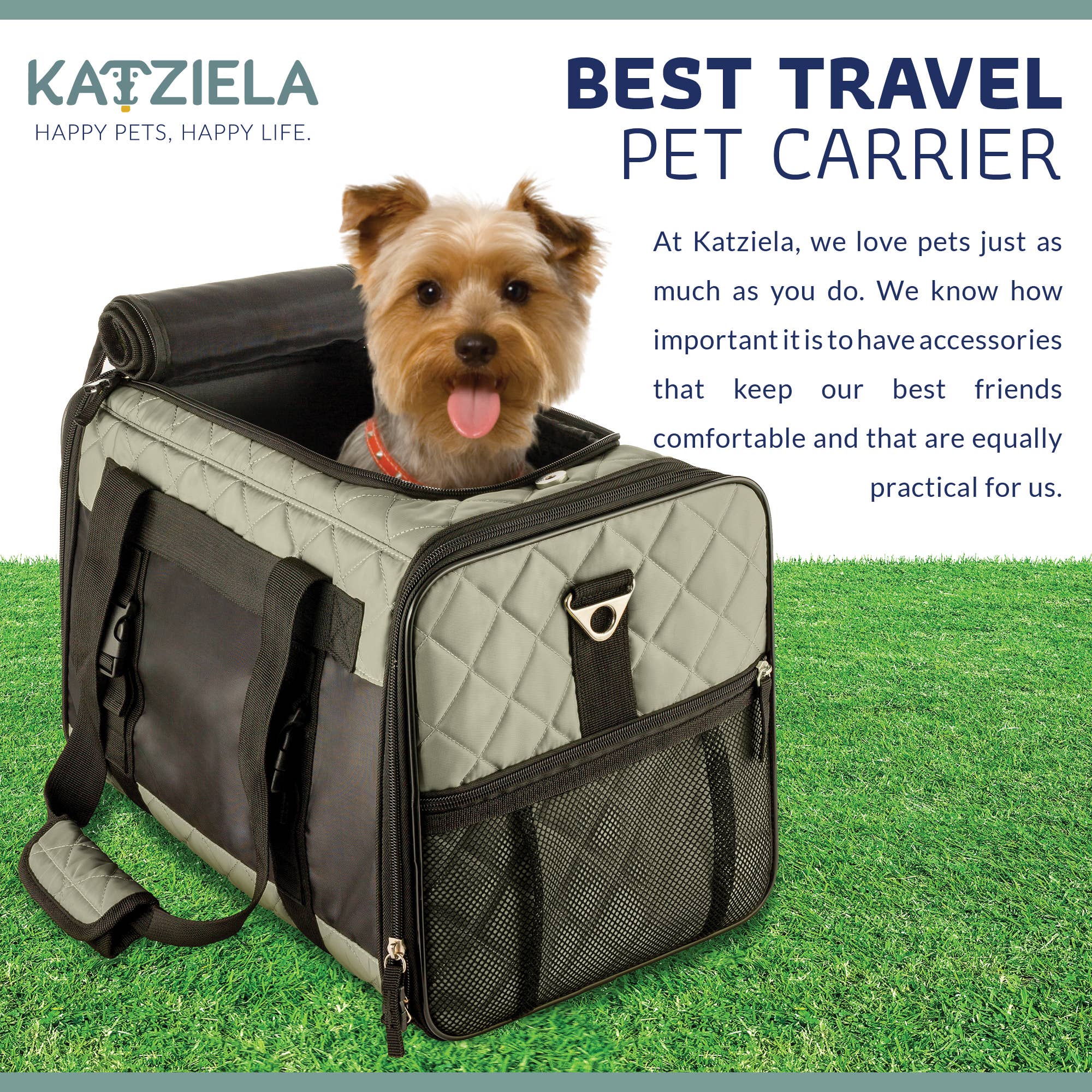 Katziela Airline Compliant Quilted Companion Cat & Dog Carrier - Gray - Image 8