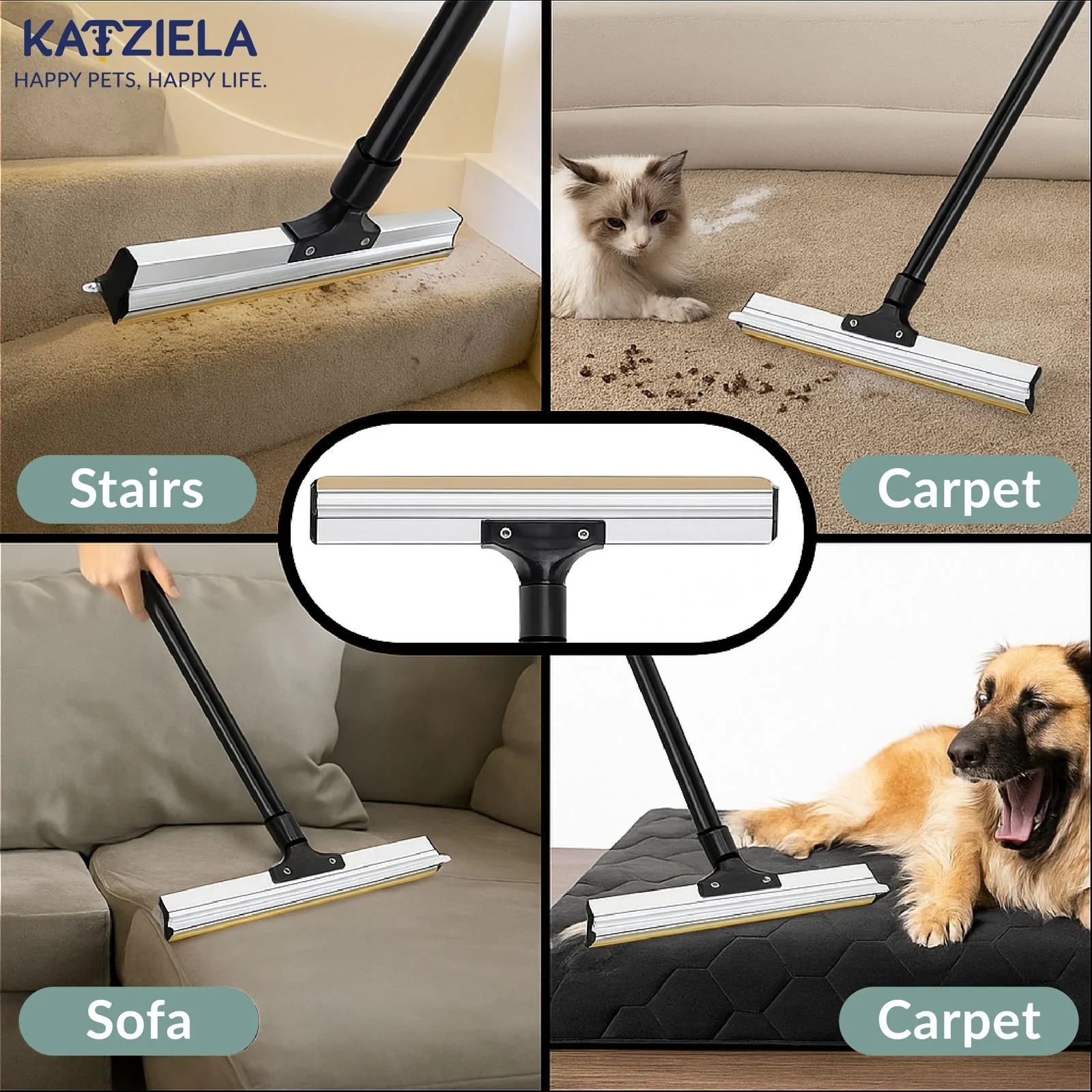 Katziela DuoSweep Broom – Dual-Sided Pet Hair Remover with Metal & Rubber Blade - Image 5