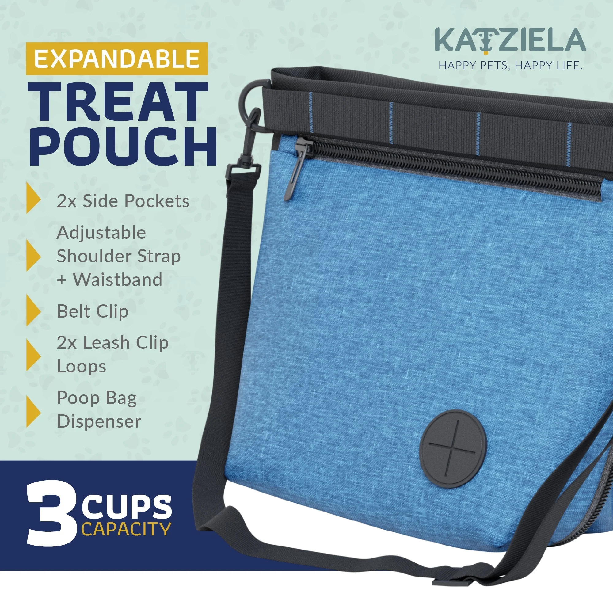 Katziela Expandable Pet Treat Pouch - Hands Free Dog Treat Pouch, Quick Access Magnet Closure - Anti Spill Dog Treat Bag - Treat Pouches for Pet Training, Adjustable Shoulder Strap & Belt Clip - Image 3