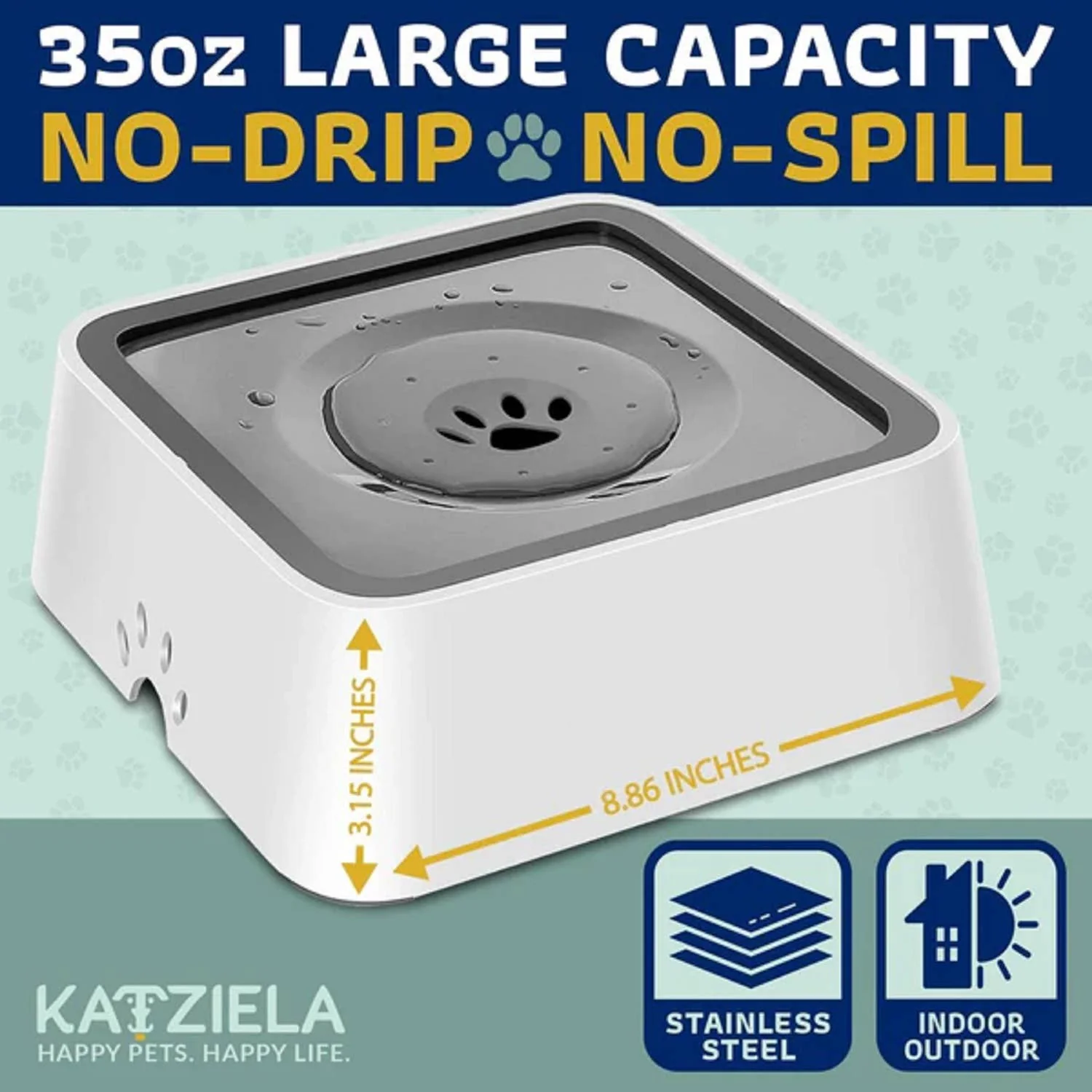 Katziela No-Spill Slow-Feed Water Bowl – 35oz Dog & Cat Hydration - Image 4