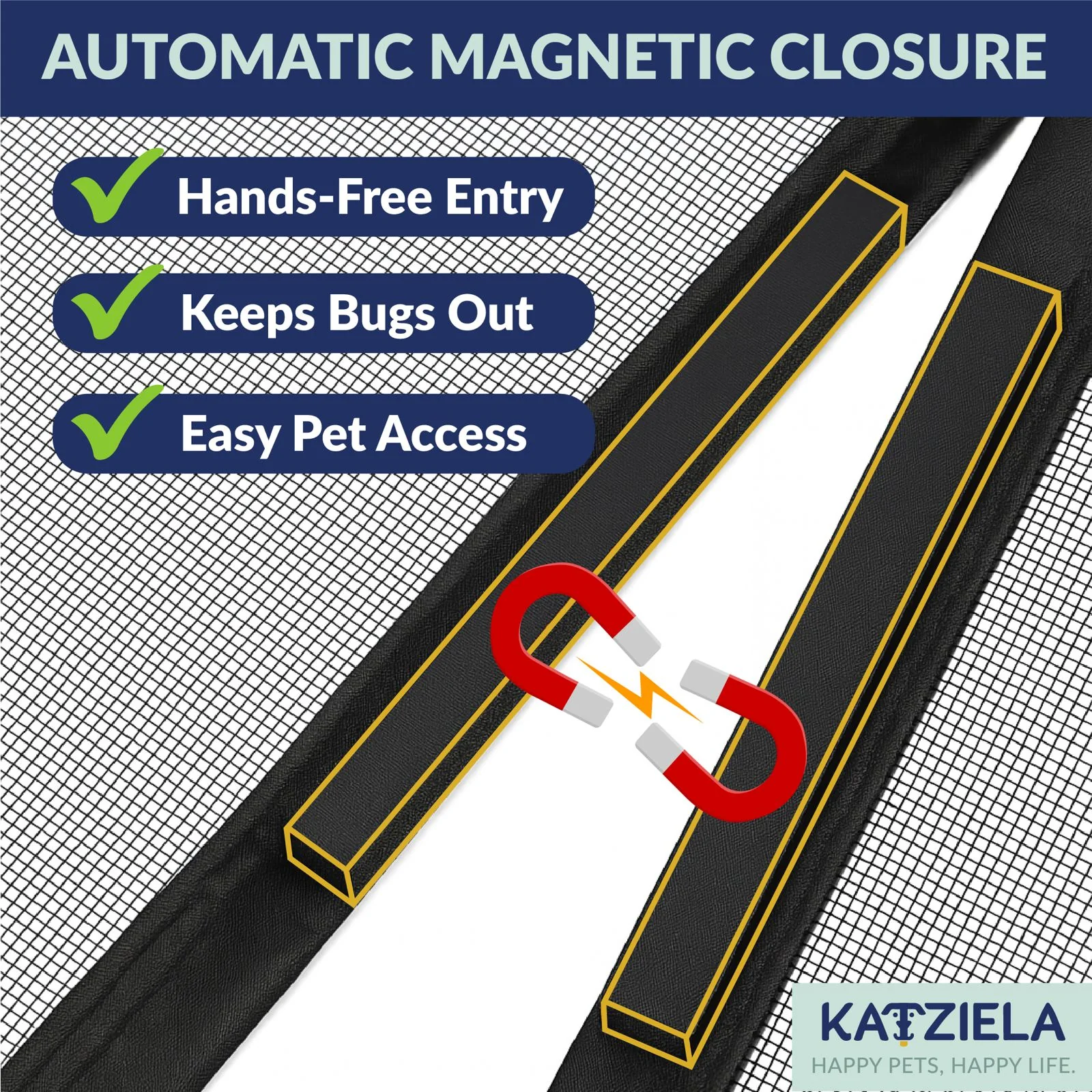 Katziela Magnetic Screen Door 38x83 – Pet & Kid-Friendly Mesh with Extra Bottom Magnets – Heavy-Duty, Hands-Free Closure, Keeps Bugs Out & Lets Fresh Air In - Image 3