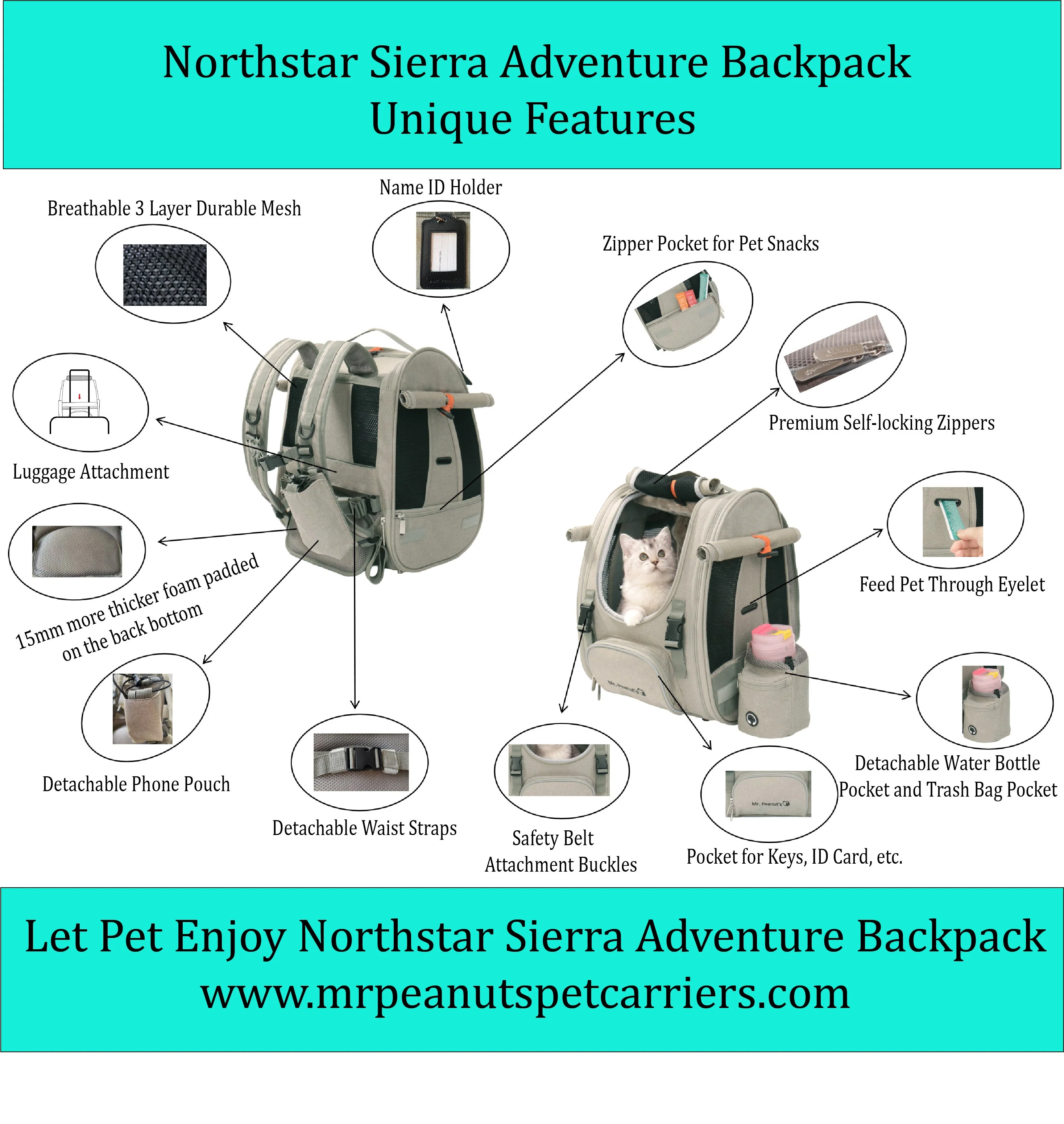Mr. Peanut’s Northstar Sierra Adventure Pet Backpack – Airline Compliant Cat, Puppy & Bunny Carrier - Image 5