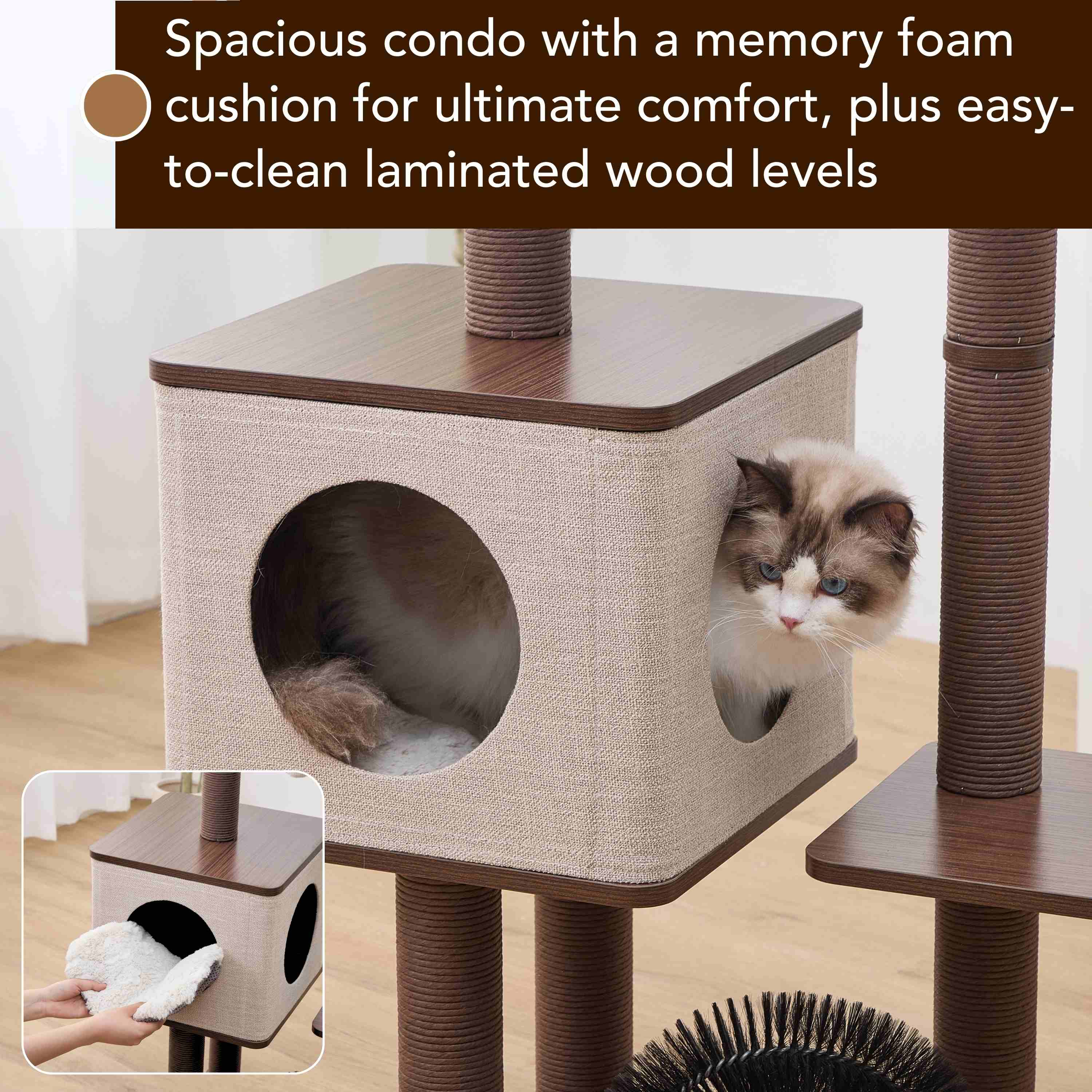 Petpals Elevate Minimalistic, Wooden Medium Cat Tower - Image 2