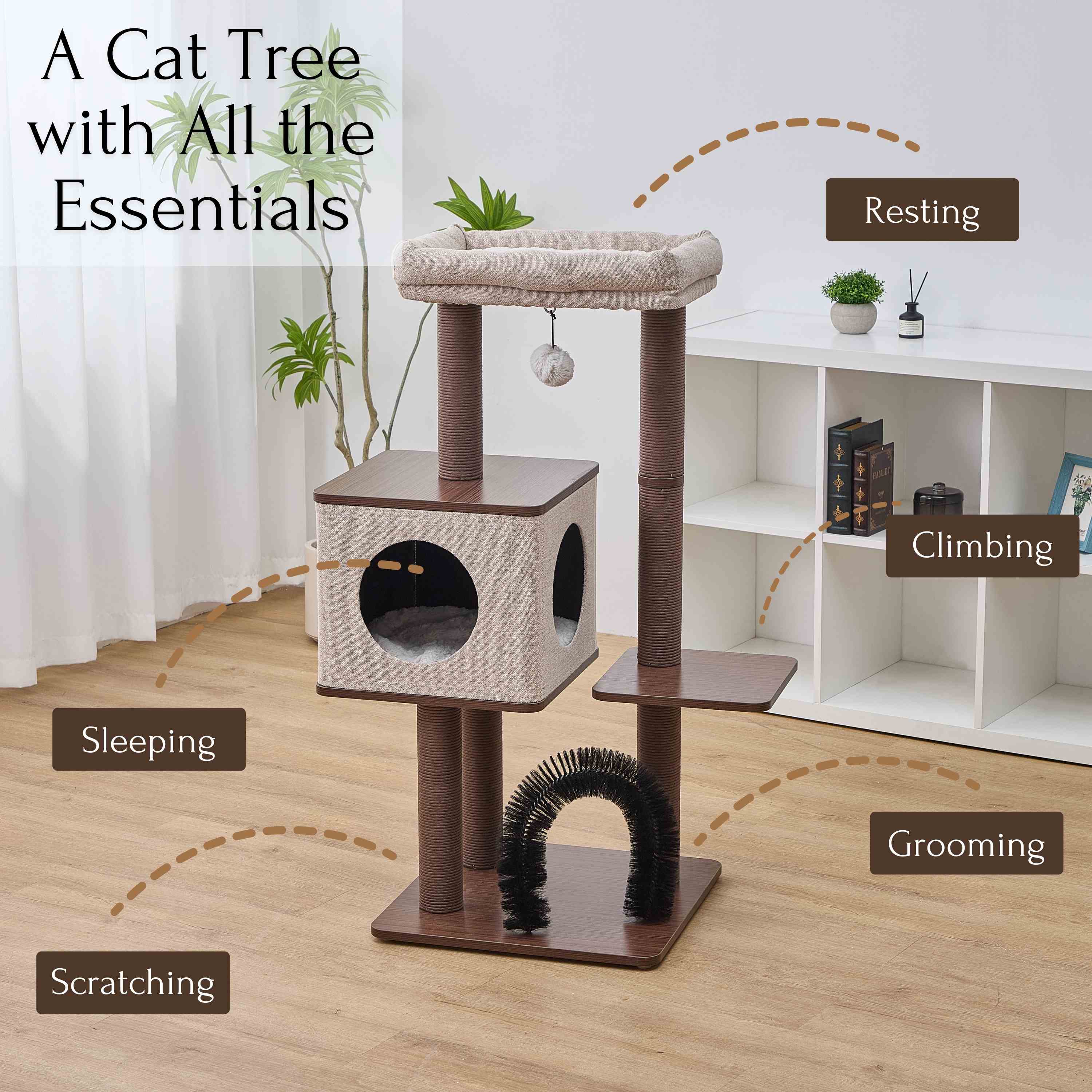 Petpals Elevate Minimalistic, Wooden Medium Cat Tower - Image 3