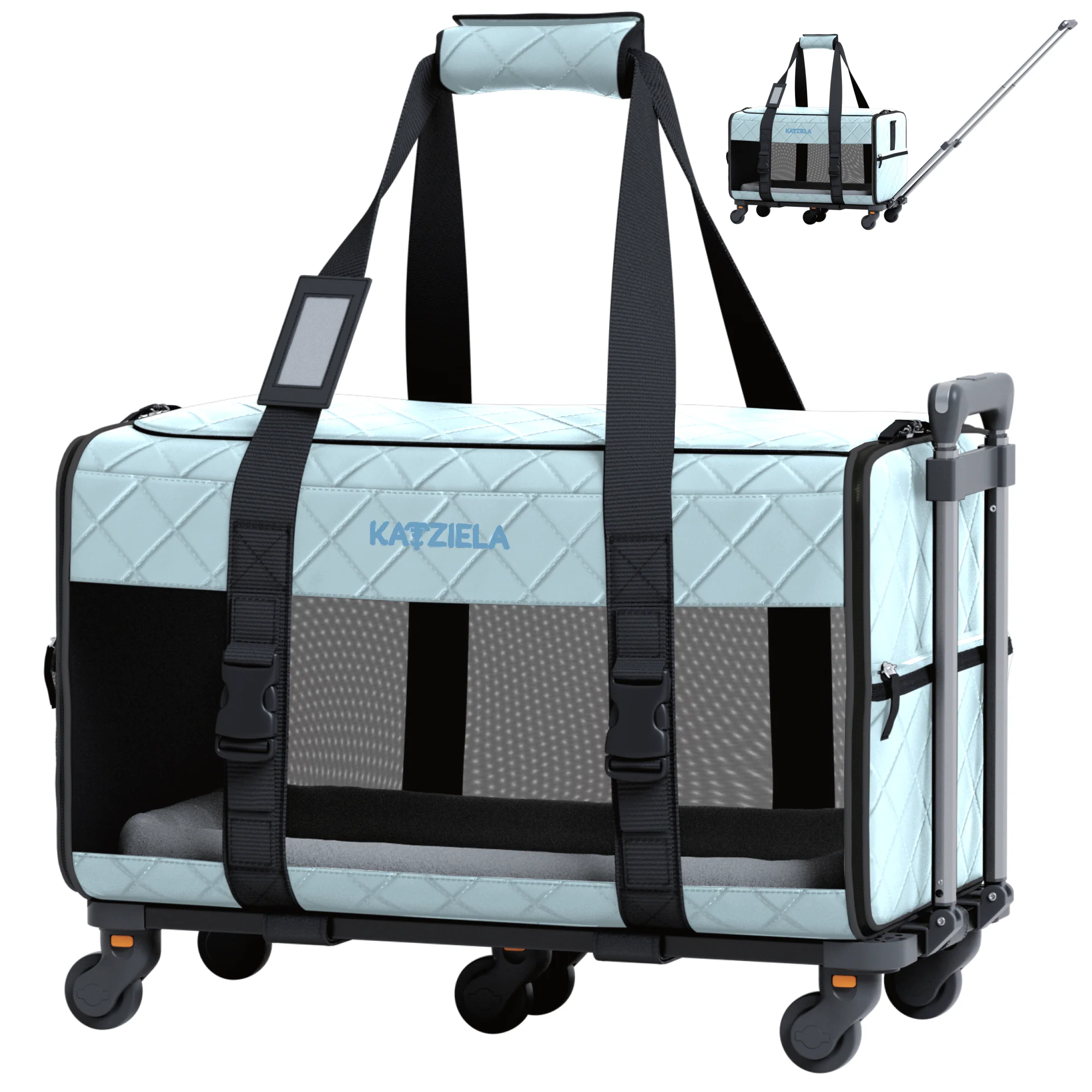 Quilted Chariot Pet Carrier With Removable Wheels and Telescopic Handle - Image 27