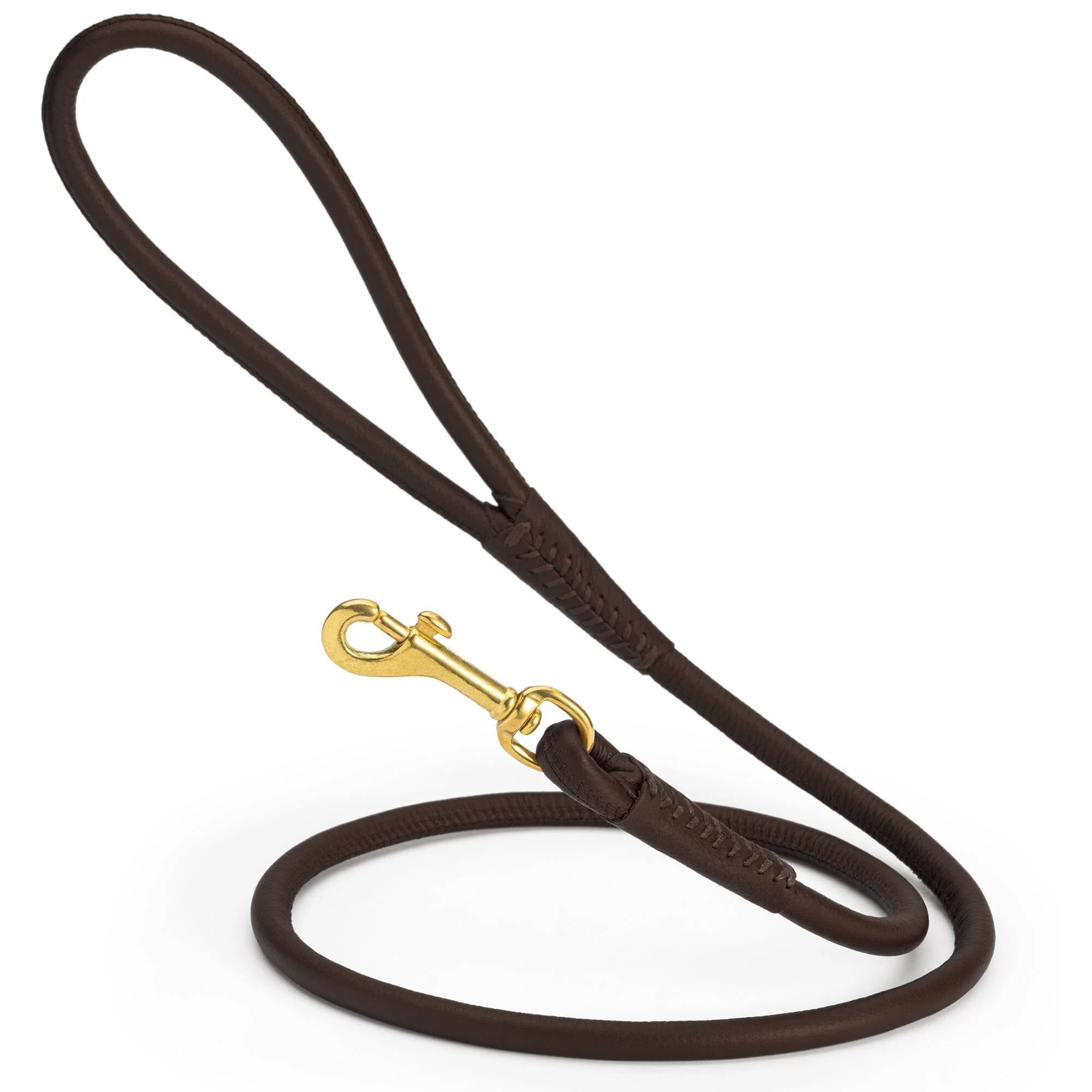 Rolled Leather Dog Leash with Brass Snap Hook - Image 27