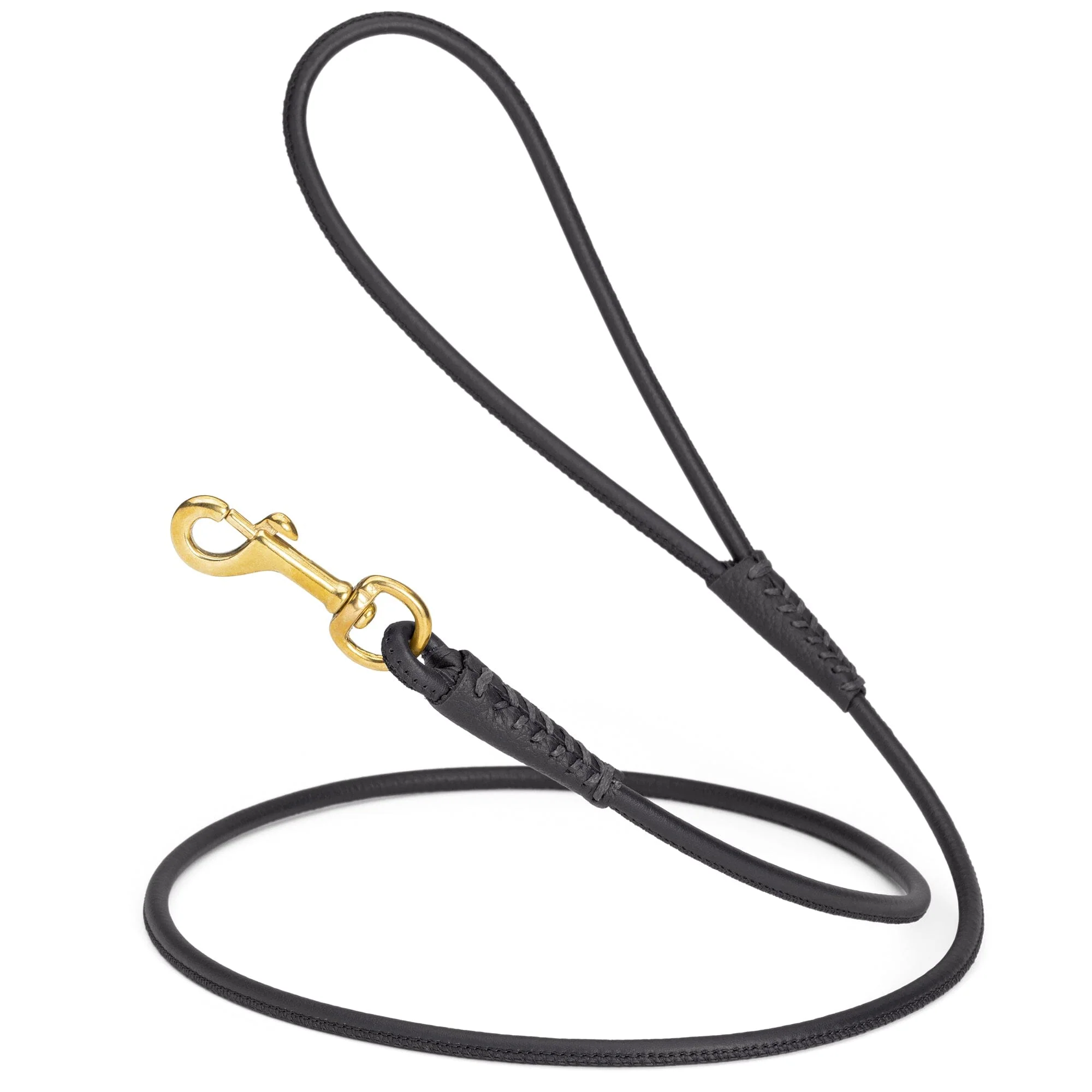 Rolled Leather Dog Leash with Brass Snap Hook - Image 9