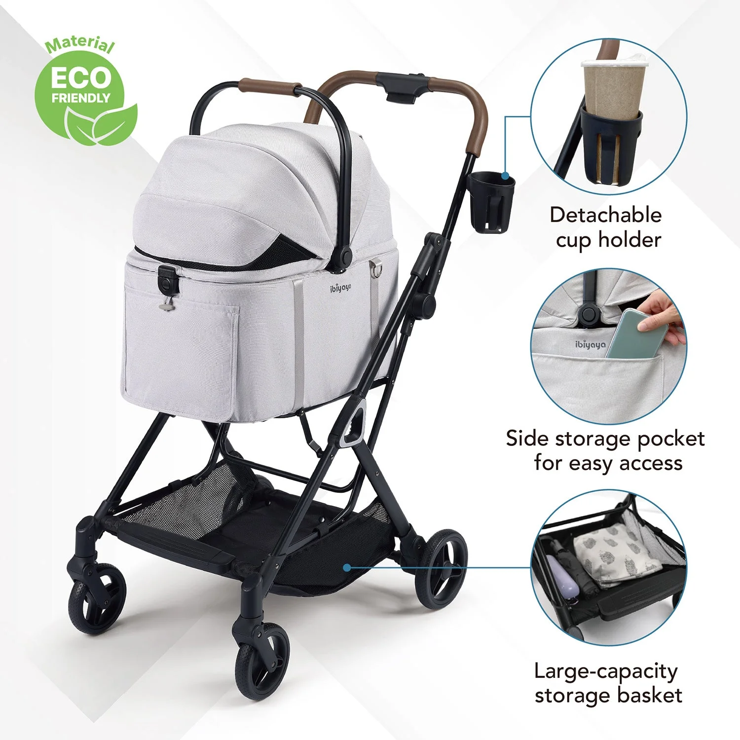 Tinker Small Detachable Pet Stroller with Cup Holder – Compact Buggy for Cats & Small Dogs - Image 8